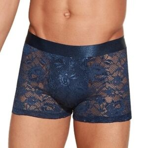 Cosabella Never Say Never Mens Lace Boxer Briefs Navy Blue Sheer Underwear